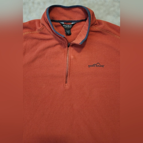 Eddie Bauer Men's XL Tall Quarter-Zip Fleece Pullover Waffle Knit Orange/Rust - Picture 3 of 9